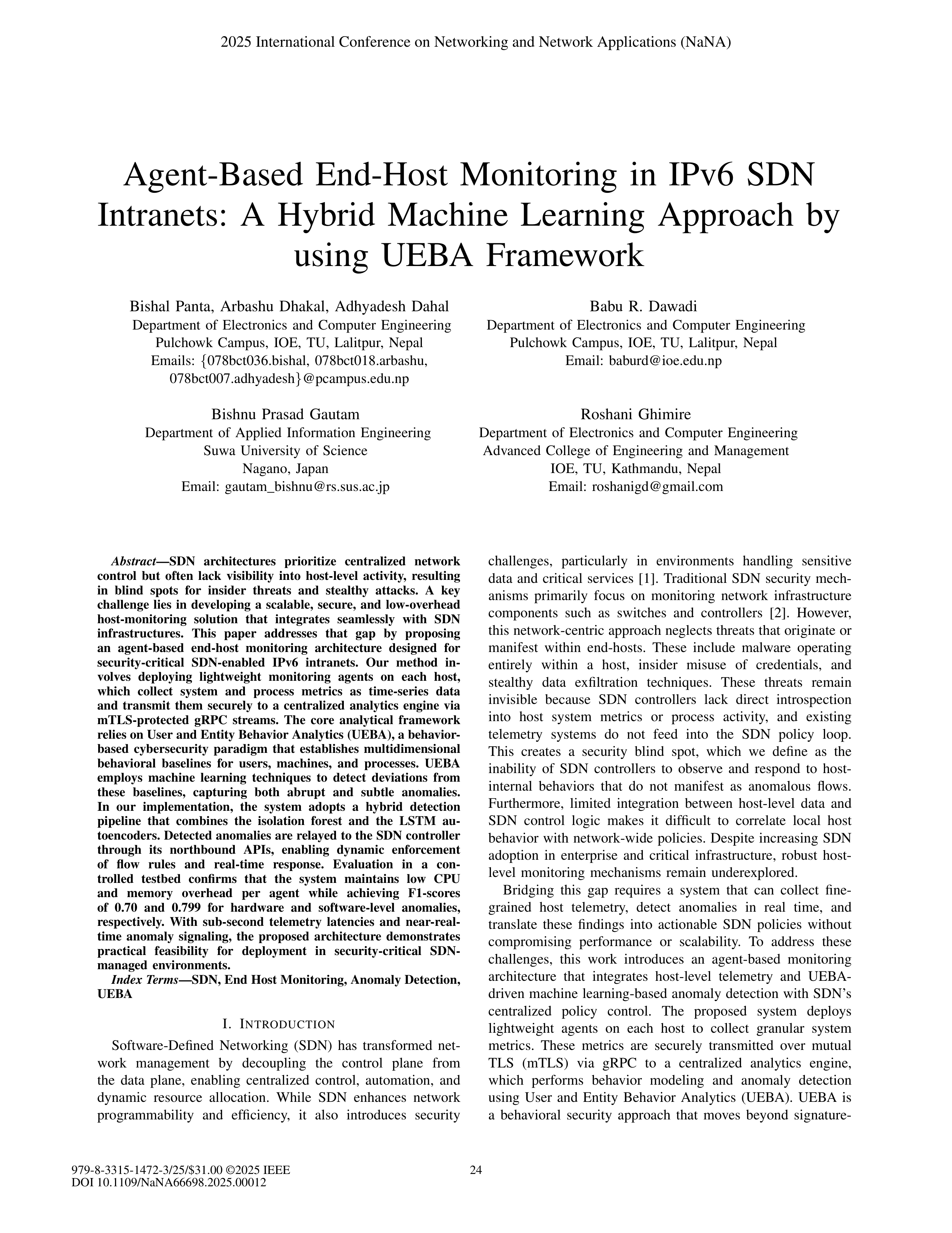 Preview of Agent-Based End-Host Monitoring in IPv6 SDN Intranets: A Hybrid Machine Learning Approach by using UEBA Framework